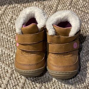 Stride Rite Brown Kids Booties with Faux Fur Accent- Baby 3